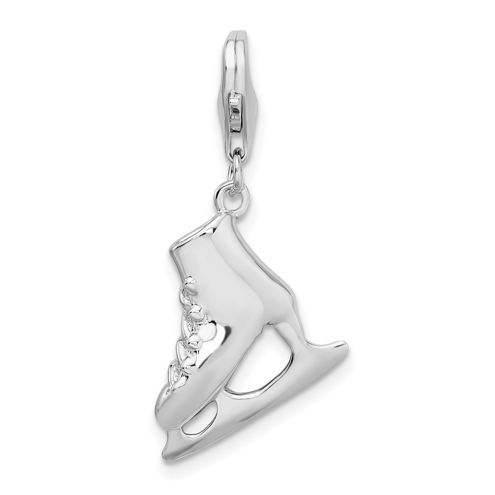 Sterling Silver Polished 3-D Ice Skate Bracelet Charm with Fancy Lobster Clasp